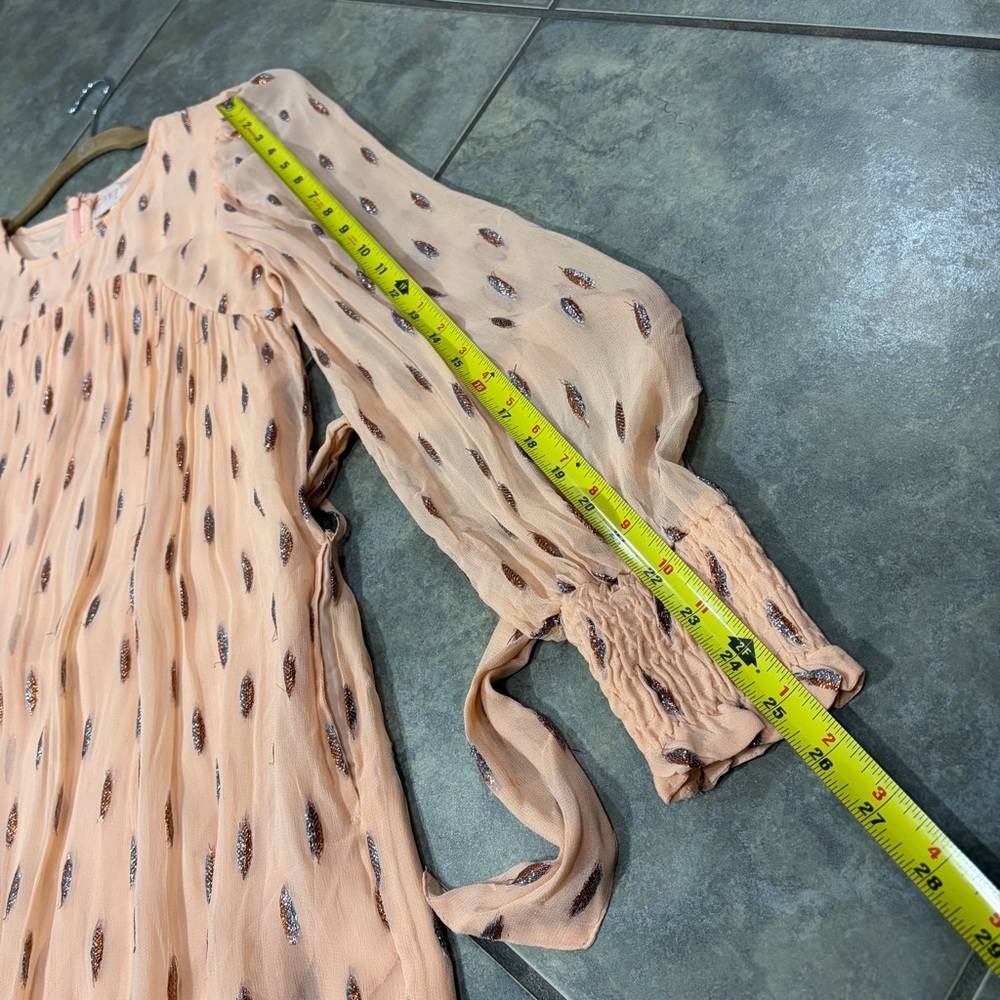 CIEBON Eryn Blush Metallic Print Tie Waist Long Sleeve Maxi Dress Sz S Cottage - Picture 11 of 12